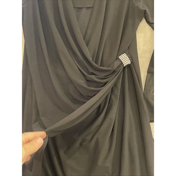 NWT Women Size 14W Flattering Knee Length Wraparound Dress Bell Sleeves Black - Picture 8 of 16